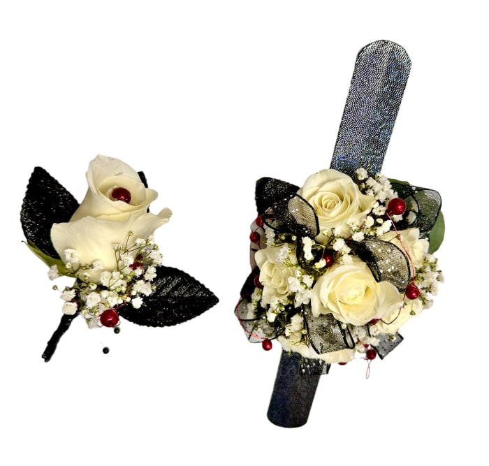 Midnight Ruby Wristlet and Boutonniere Set