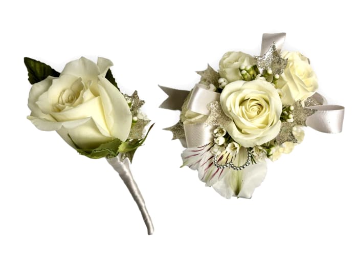 Ivory Frost Wristlet and Boutonniere Set