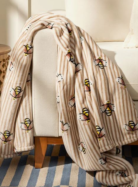 Plush Throw Blanket - Bees Beige