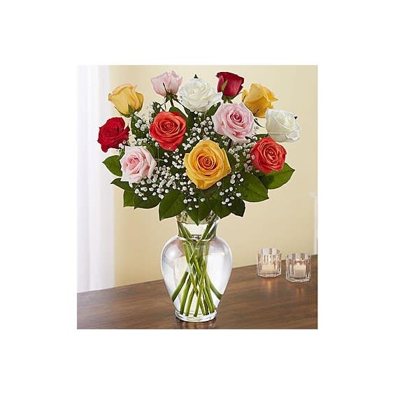 Classic Dozen Assorted Rose Vase