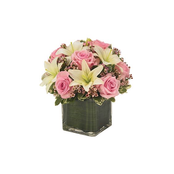 Pink Rose & Lily Cube Bouquet