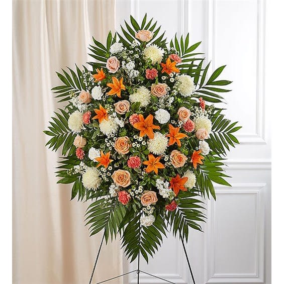 Peach, Orange & White Sympathy Standing Spray