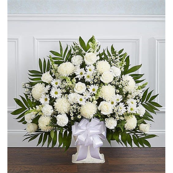 Heartfelt Tribute Floor Basket Arrangement - Lavender & White