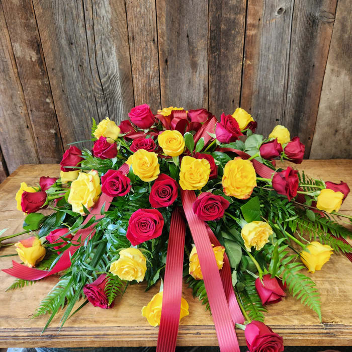 Red and Yellow Rose Casket Spray