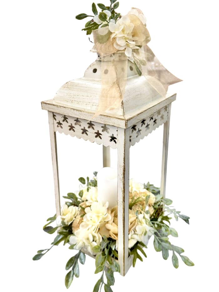 Cream Colored Open Lantern with Silk Accents