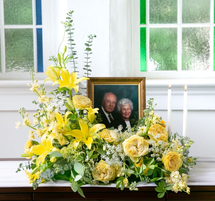 Yellow Sympathy Arrangement for Keepsake Item