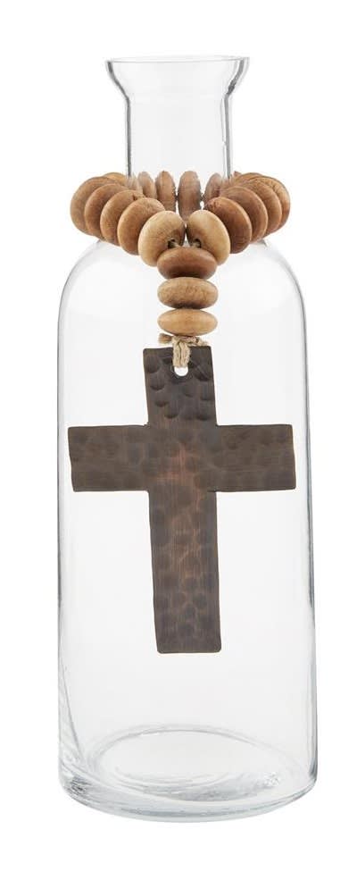 Cross Bud Vase With Wood Beads