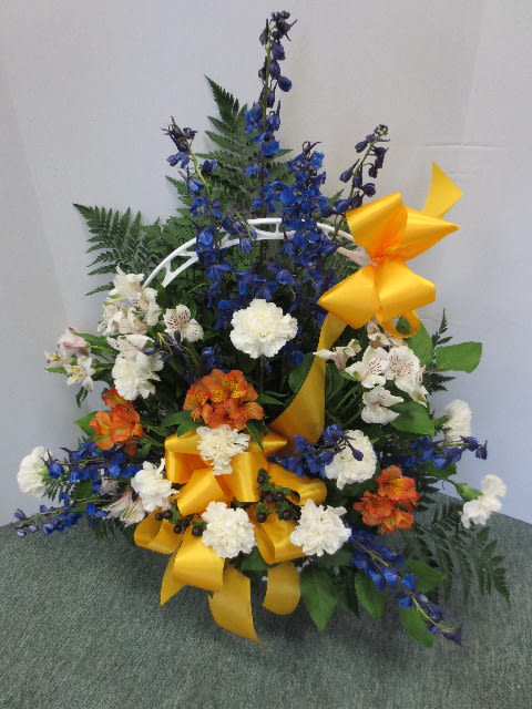 Blue Gold And White Funeral Basket