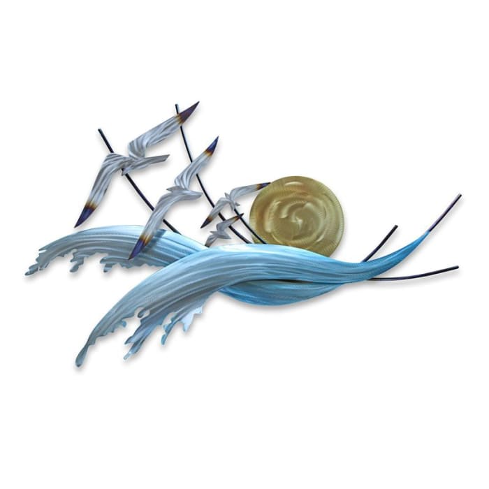 MM169 - Seagulls Riding Waves at Sunset Metal Wall Art
