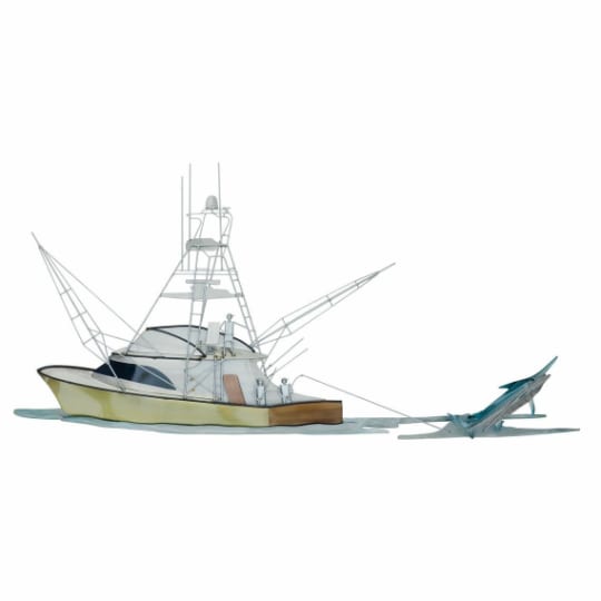 MM207 - Fishing Boat with Marlin Coastal Metal Wall Sculpture