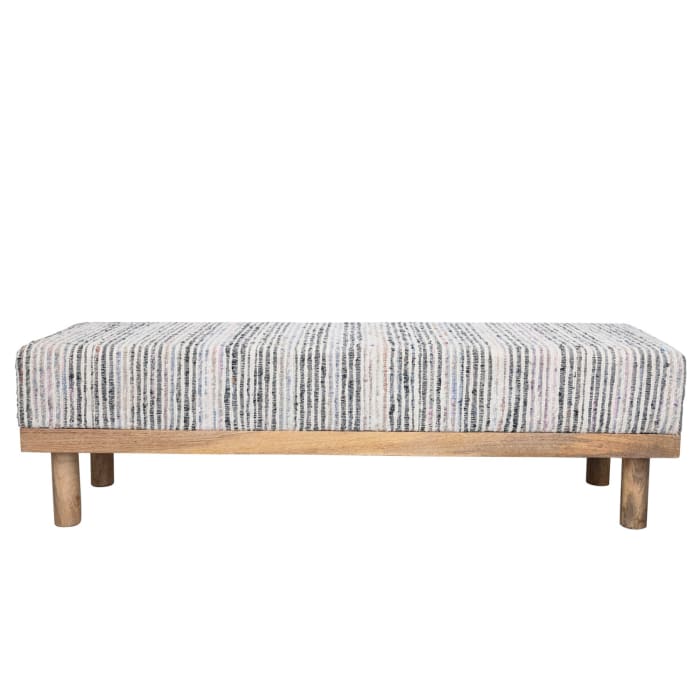 Mango Wood Bench W/ Upholstered Woven Cotton