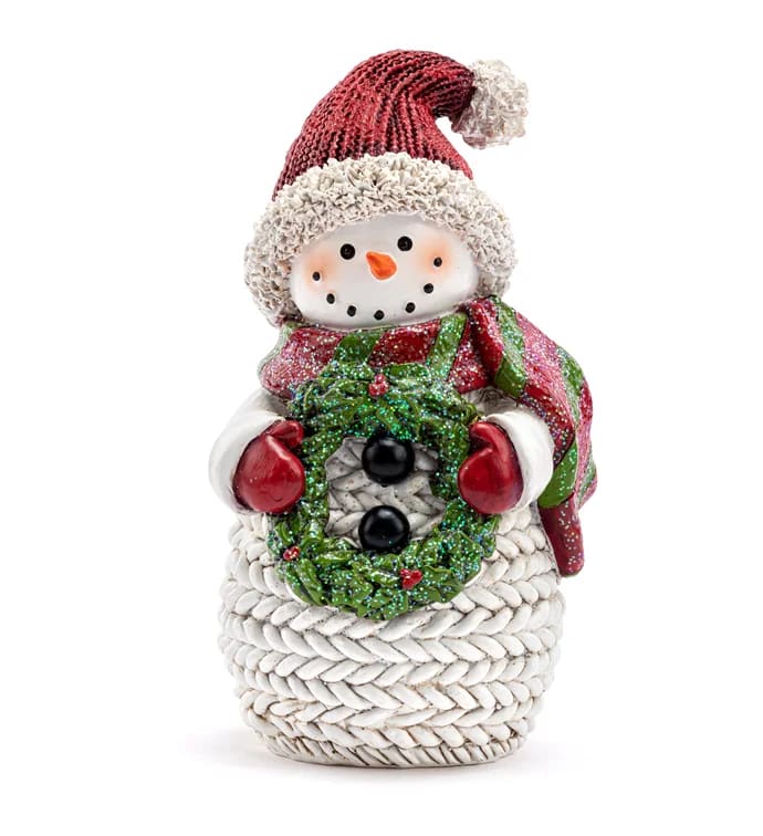 Snowman Holding Holly Wreath