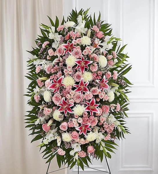 Pink & White Funeral Standing Spray