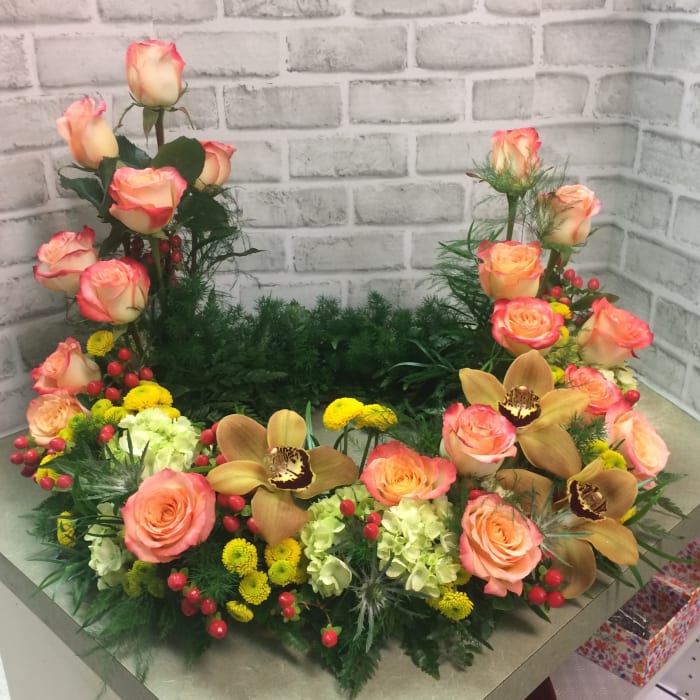 Orange Rose & Cymbidium Urn