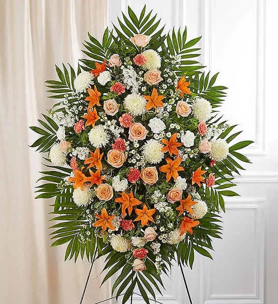 Peach, Orange & White Sympathy Standing Spray