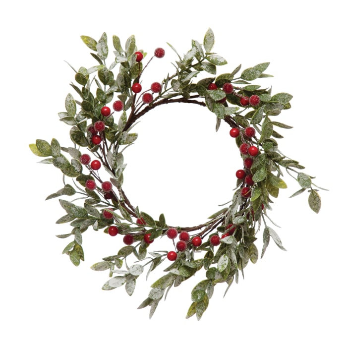 Faux leaves and berry wreath with frost finish