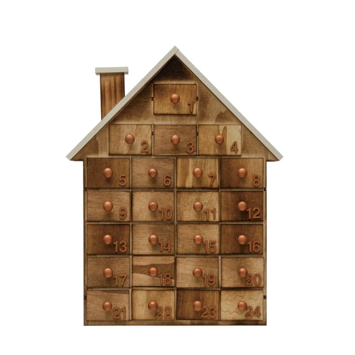 Wood house advent calendar, natural and white