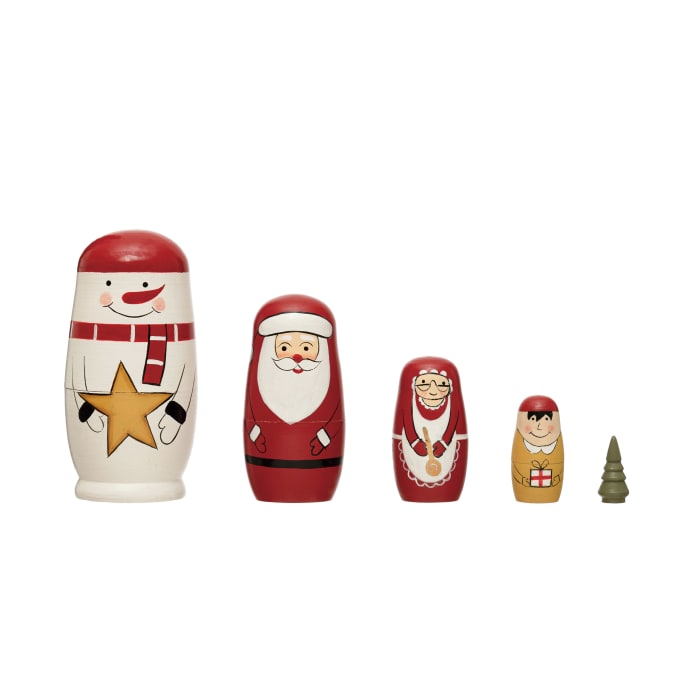 Wood holiday icon nesting dolls, set of 5