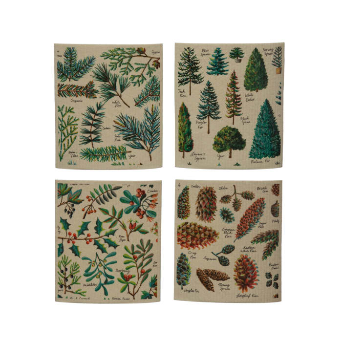 Reusable sponge cloth w/ evergreen botanicals, 4 styles