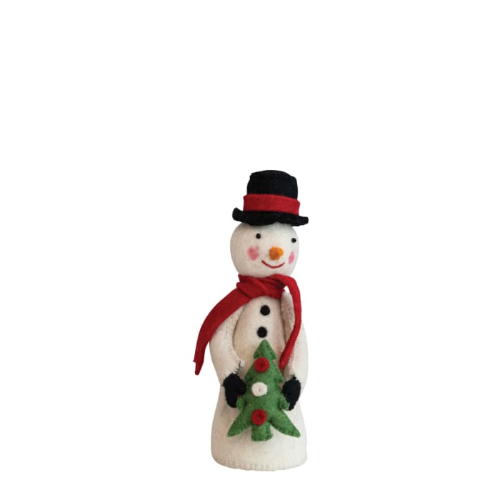 Handmade wool felt snowman w/ hat, scarf, & tee
