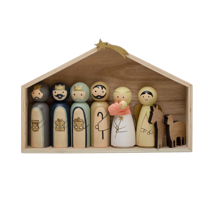 Hand Painted Pine Wood Nativity