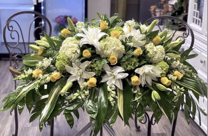 Yellow and White Casket Spray