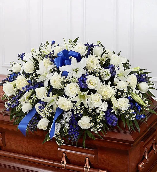 Blue & White Mixed Half Casket Spray