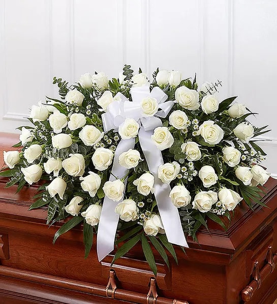 White Rose Half Casket Spray