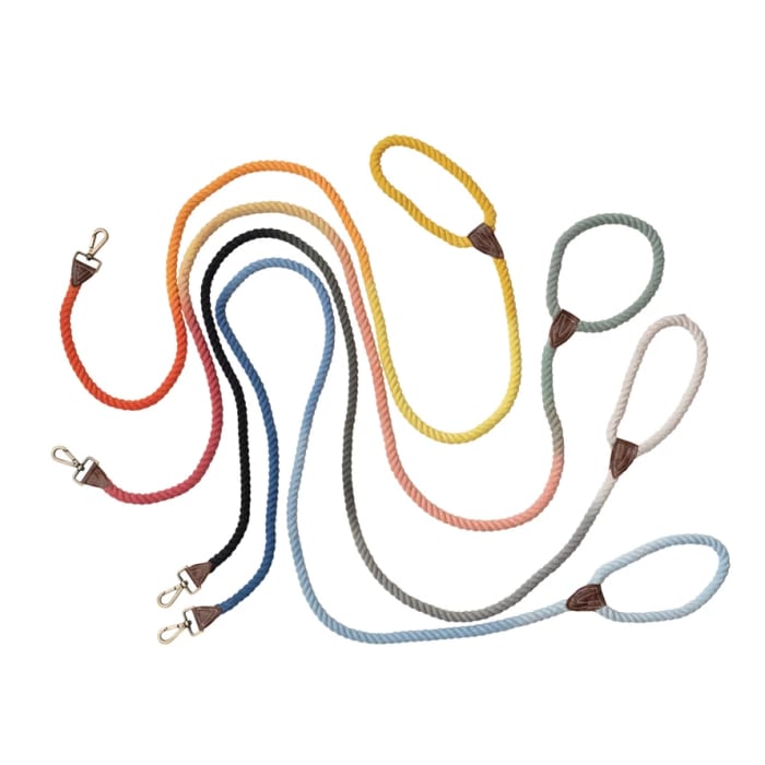 rope & leather dog leash w/ metal clasp, 4 colors