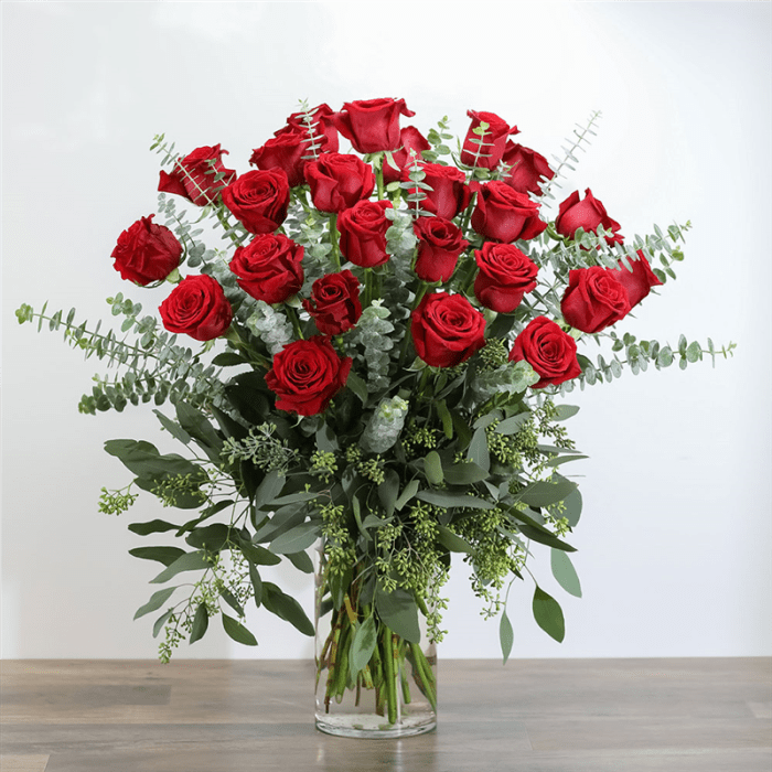 Red Roses with Eucalyptus Foliage (24)