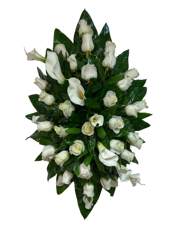 C-16 Corona de rosas y lirios cala con cinta impresa