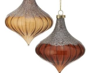 4" Glass Plaid Finial Ornament Assorted