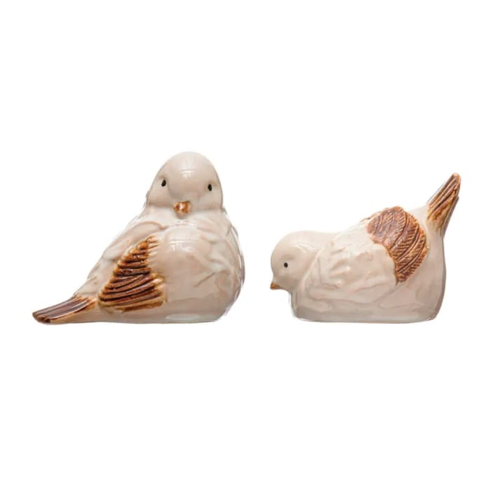 stoneware bird, cream & brown, large