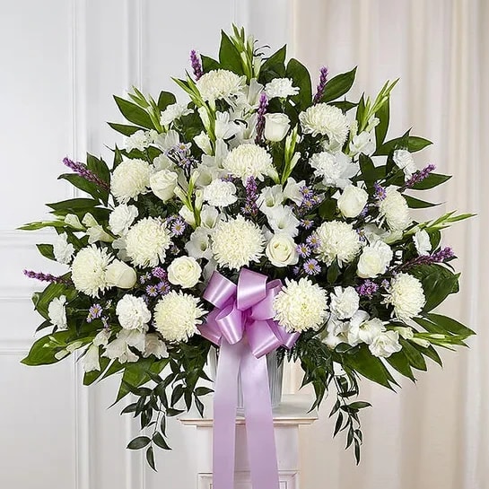 Heartfelt Sympathies Lavender & White Standing Basket