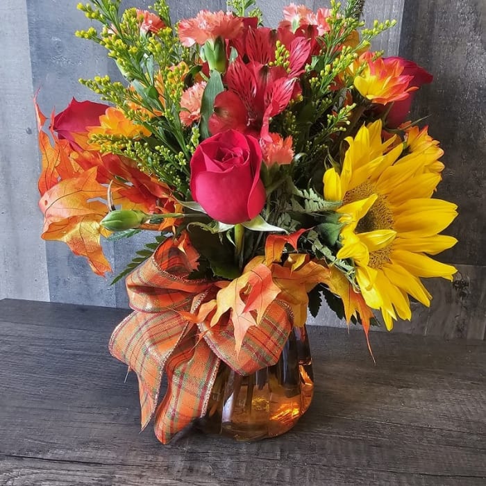 Pumpkin Patch Blooms-Glass Pumpkin Container