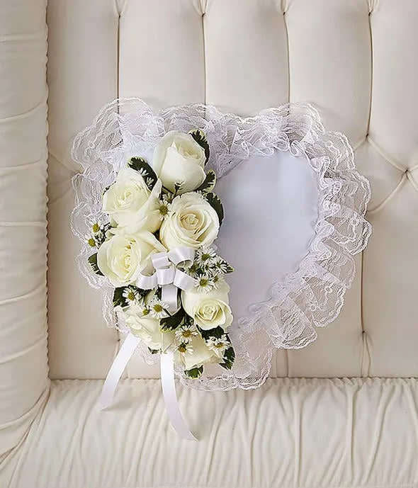 White Satin Heart Casket Pillow