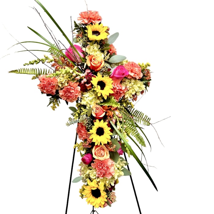 Sunlit Remembrance Floral Cross