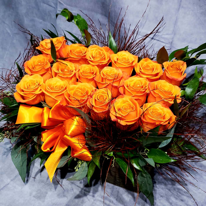 Dozen-and-a-half 18 ORANGE Rose WOOD BOX