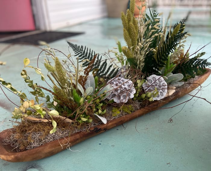 Wooden Dough Bowl Arrangement (not for outdoor use)