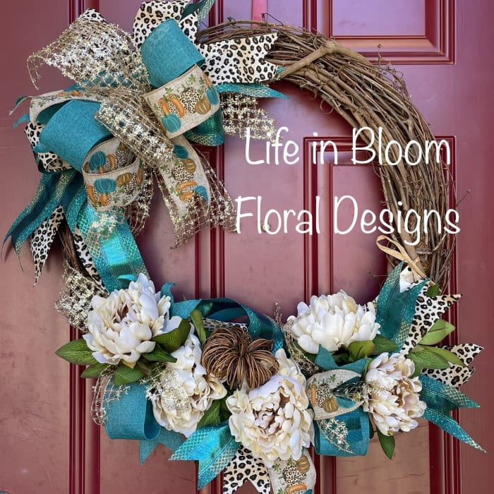 Fall Teal Cheetah Silk Wreath 18"