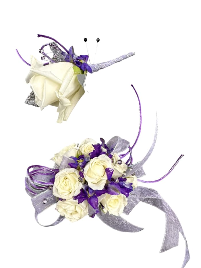 Regal Amethyst Wristlet and Boutonniere Set