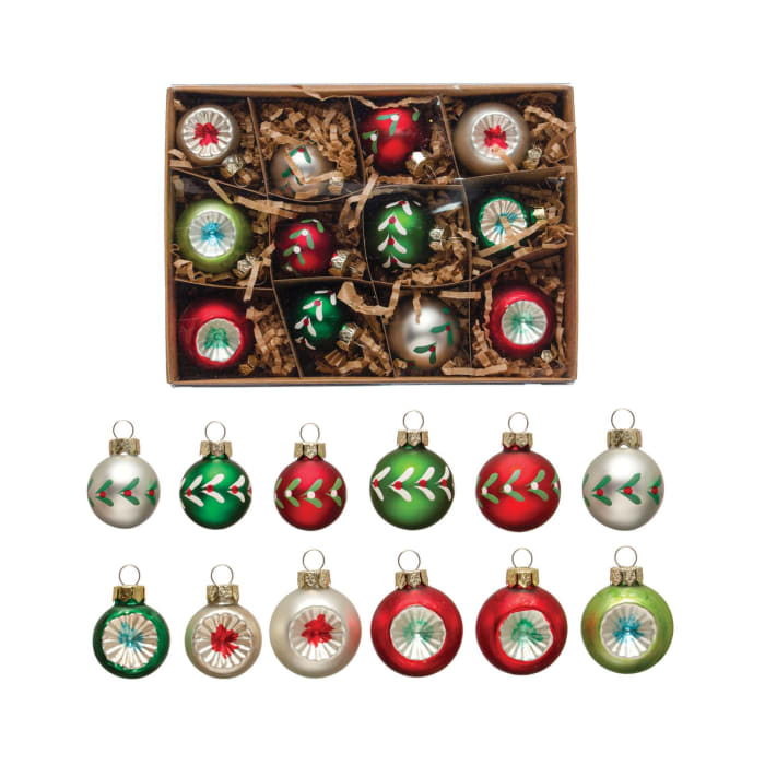 glass ball ornaments, boxed set of 12