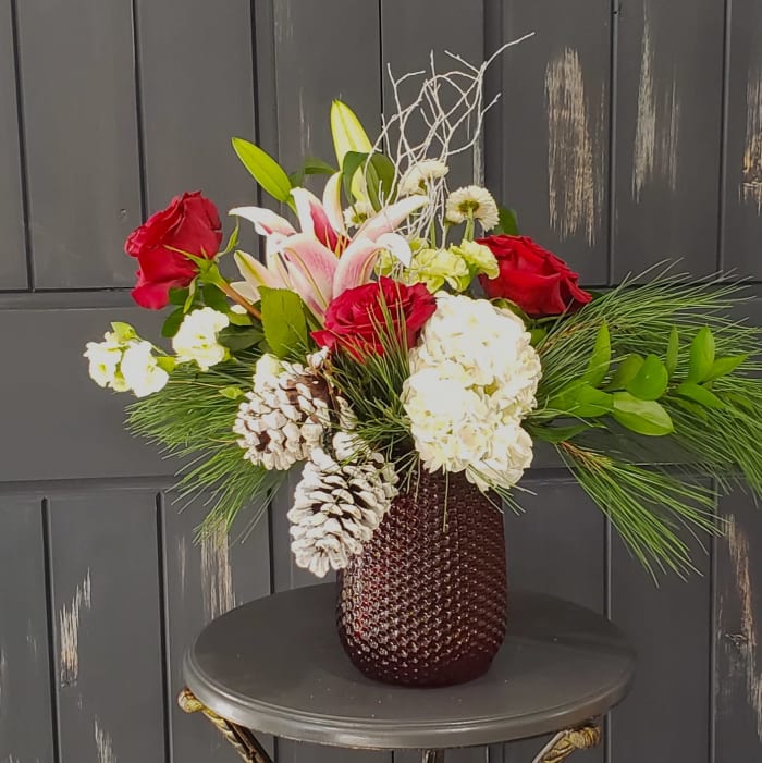 Hobnail Holiday Vase Arrangement