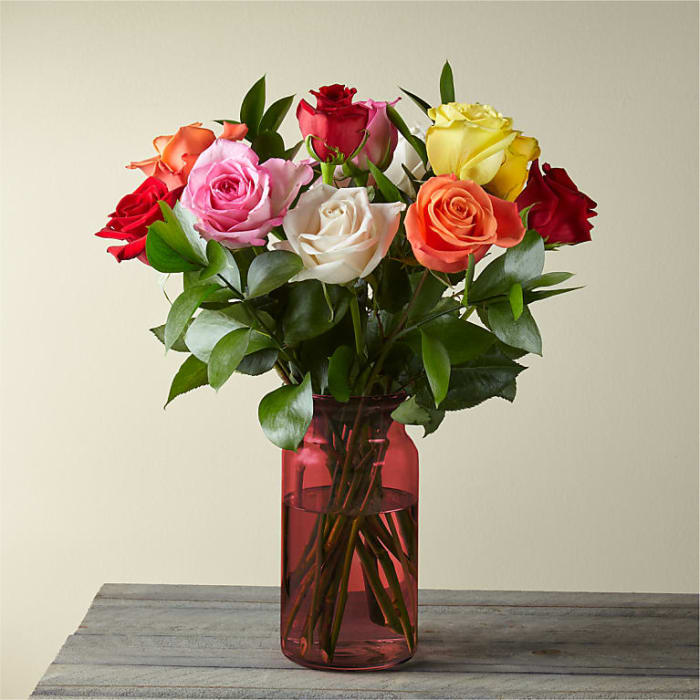 Mixed Roses with Red Vase