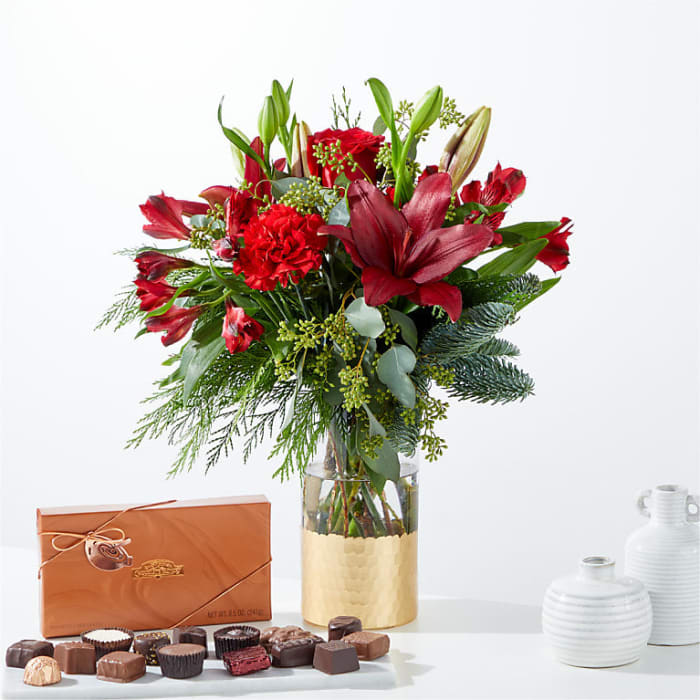 Tidings of Joy Bouquet and Chocolate Gift Set