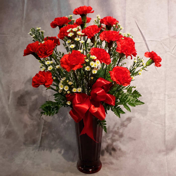 18 Red Carnations Arranged (one-and-a-half dozen)