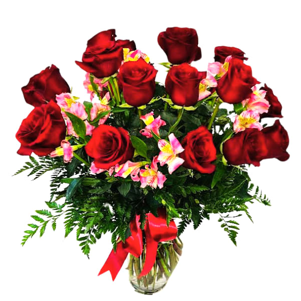 Premium 24 Long Stem, Red Roses With Alstroemeria R-223