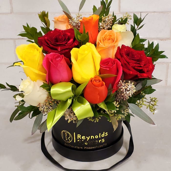 Dozen Mixed Rose Hat Box Arrangement