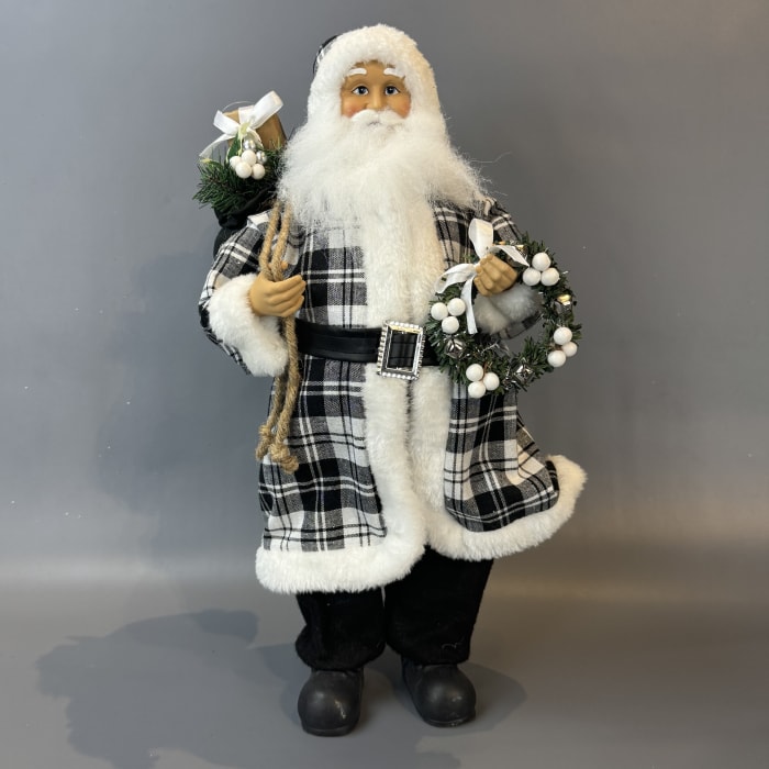 Santa with Black and White Buffalo Plaid