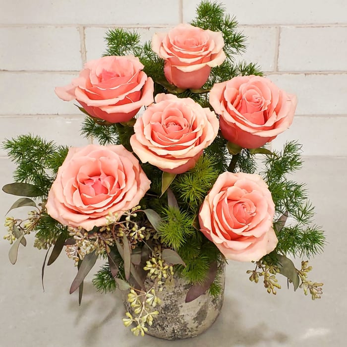 Half-Dozen Pink Roses Vased
